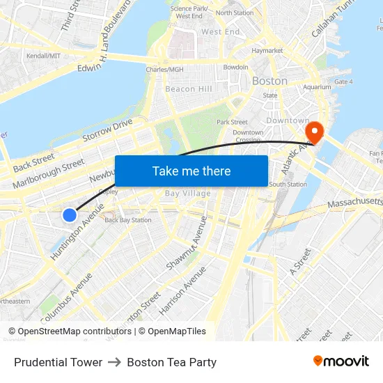 Prudential Tower to Boston Tea Party map