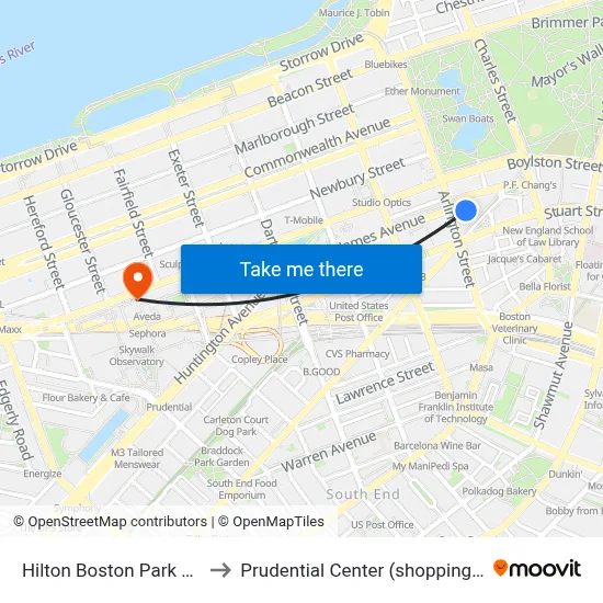 Hilton Boston Park Plaza to Prudential Center (shopping mall) map