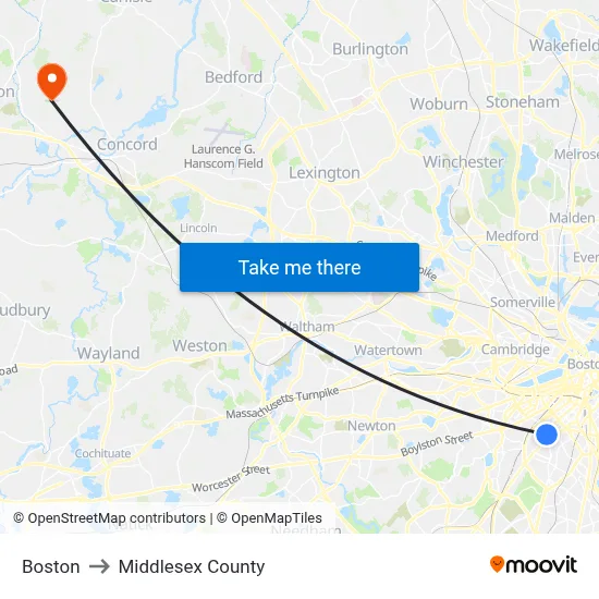 Boston to Middlesex County map