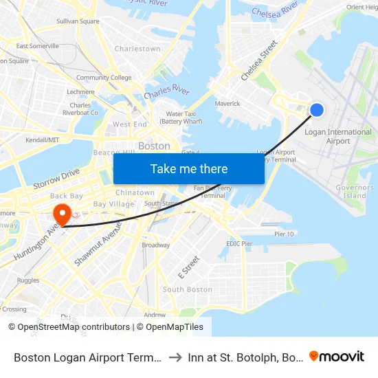 Boston Logan Airport Terminal C to Inn at St. Botolph, Boston map