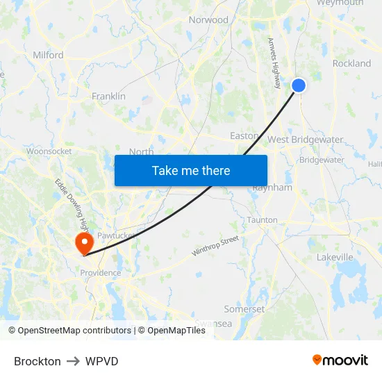 Brockton to WPVD map