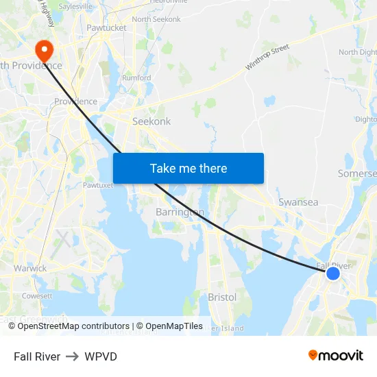 Fall River to WPVD map
