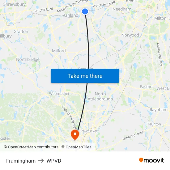 Framingham to WPVD map