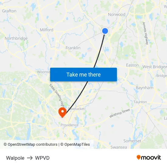 Walpole to WPVD map