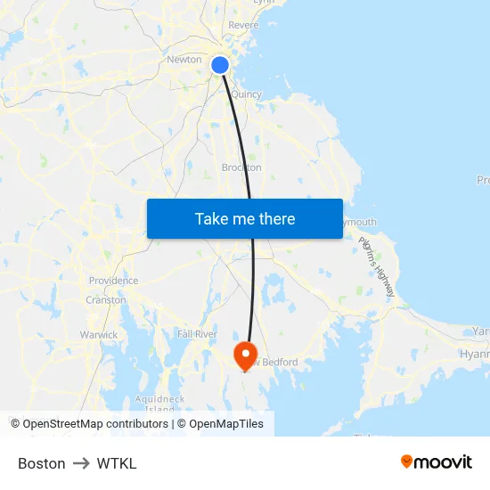 Boston to WTKL map