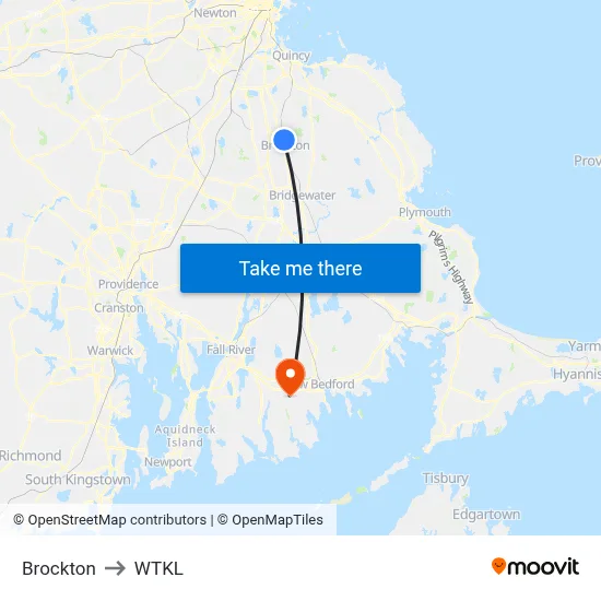 Brockton to WTKL map
