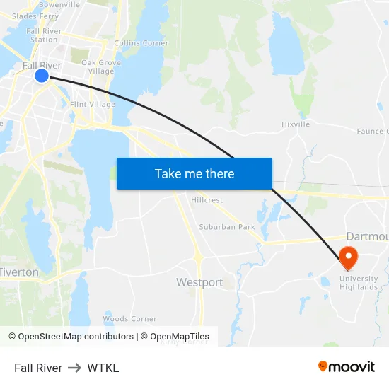 Fall River to WTKL map