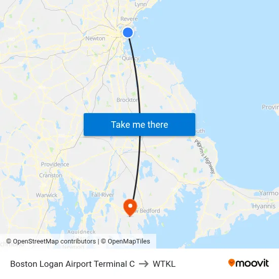 Boston Logan Airport Terminal C to WTKL map