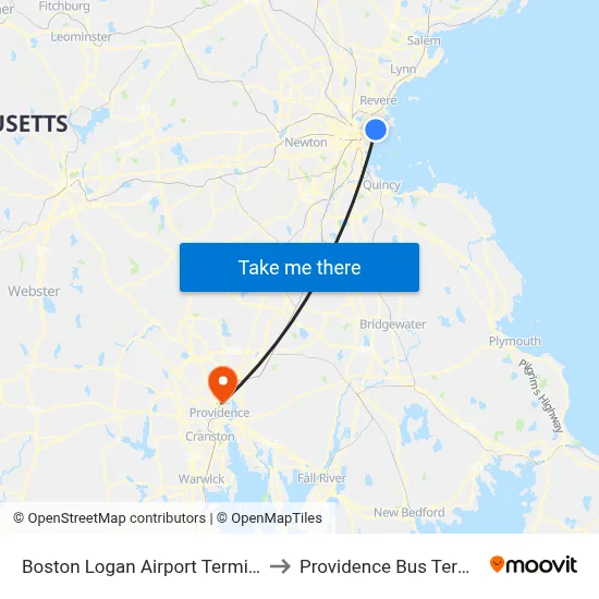Boston Logan Airport Terminal C to Providence Bus Terminal map