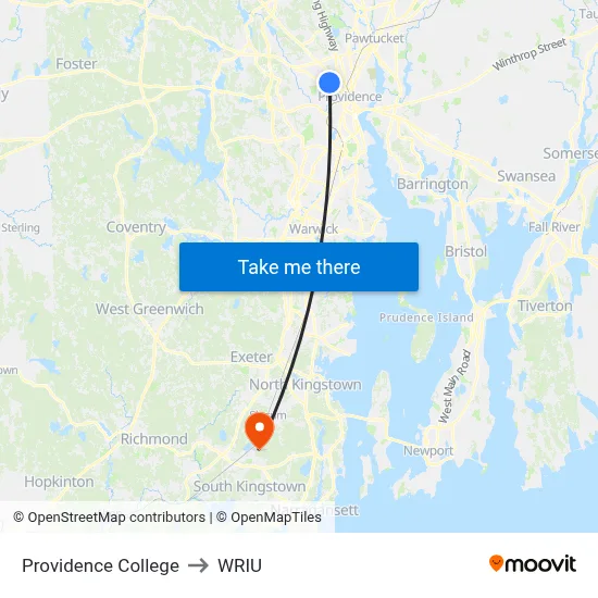 Providence College to WRIU map