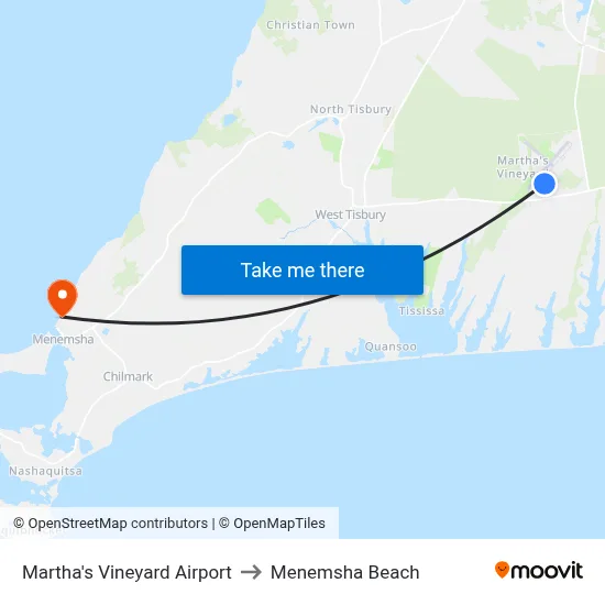 Martha's Vineyard Airport to Menemsha Beach map