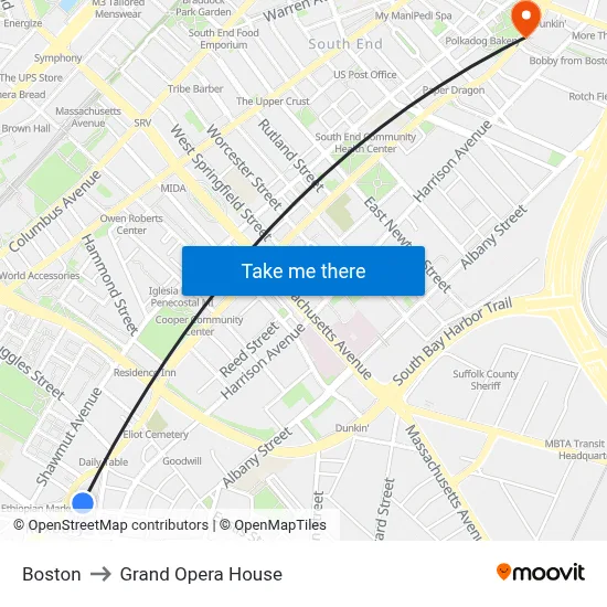 Boston to Grand Opera House map