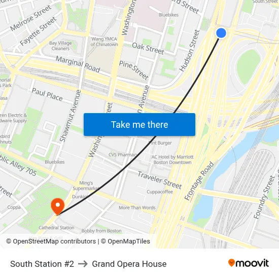 South Station #2 to Grand Opera House map