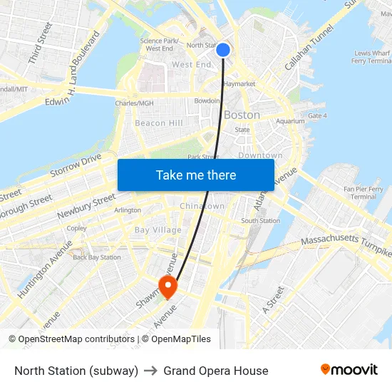 North Station (subway) to Grand Opera House map