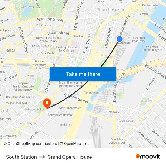 South Station to Grand Opera House map