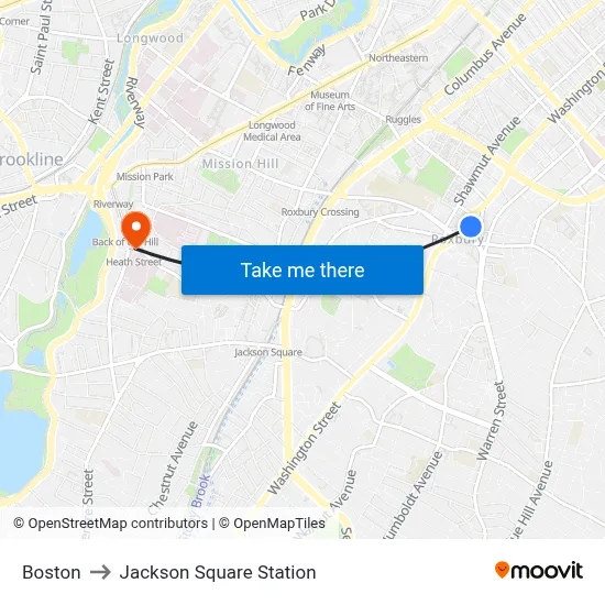 Boston to Jackson Square Station map