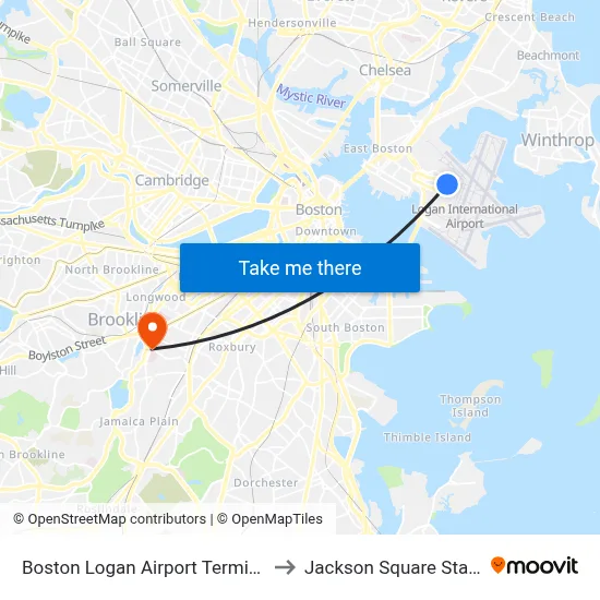 Boston Logan Airport Terminal C to Jackson Square Station map