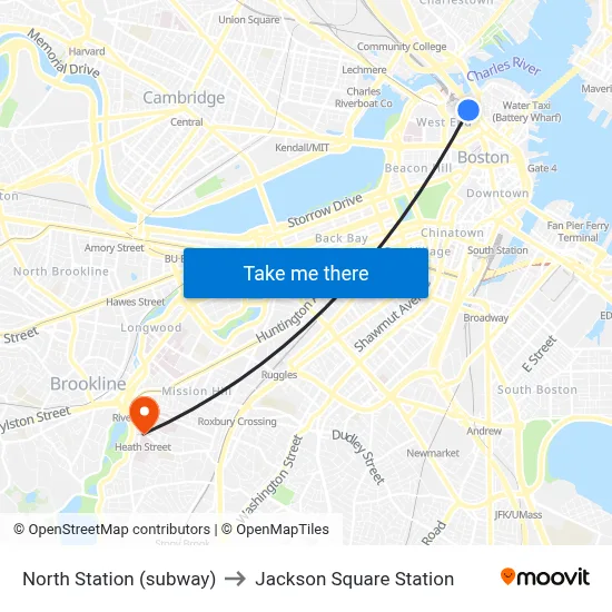 North Station (subway) to Jackson Square Station map