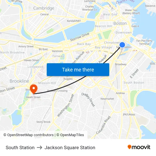 South Station to Jackson Square Station map