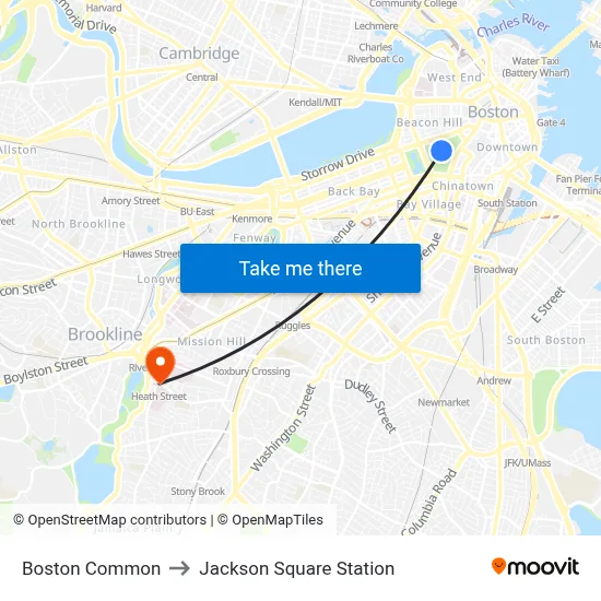 Boston Common to Jackson Square Station map