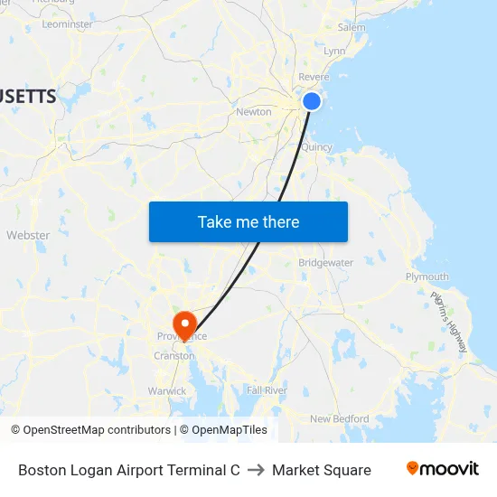 Boston Logan Airport Terminal C to Market Square map