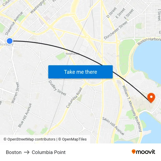 Boston to Columbia Point map