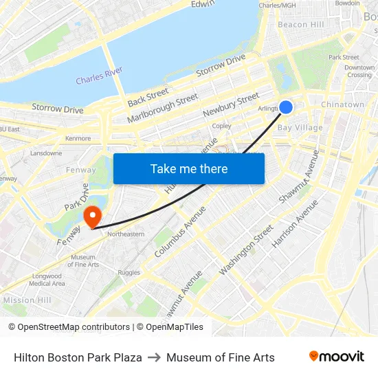 Hilton Boston Park Plaza to Museum of Fine Arts map