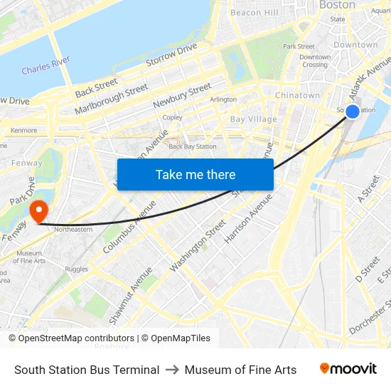 South Station Bus Terminal to Museum of Fine Arts map