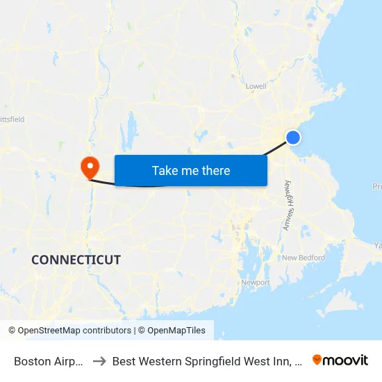 Boston Airport BOS to Best Western Springfield West Inn, West Springfield map