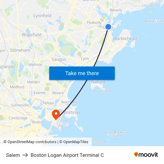 Salem to Boston Logan Airport Terminal C with public transportation