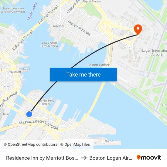 Residence Inn by Marriott Boston Downtown Seaport to Boston Logan Airport Terminal C map
