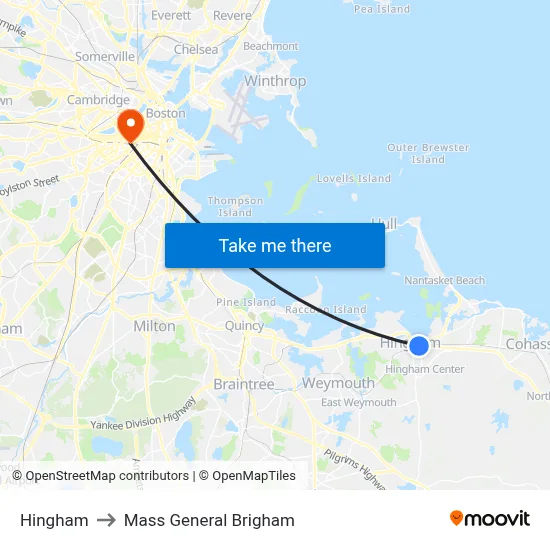 Hingham to Mass General Brigham map