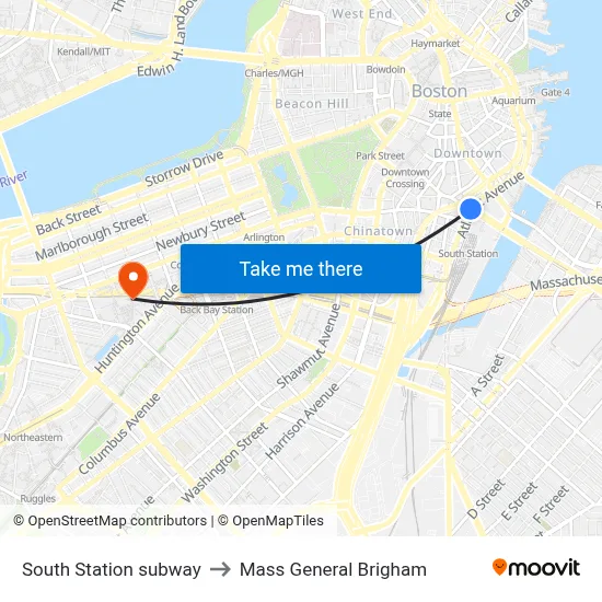 South Station subway to Mass General Brigham map