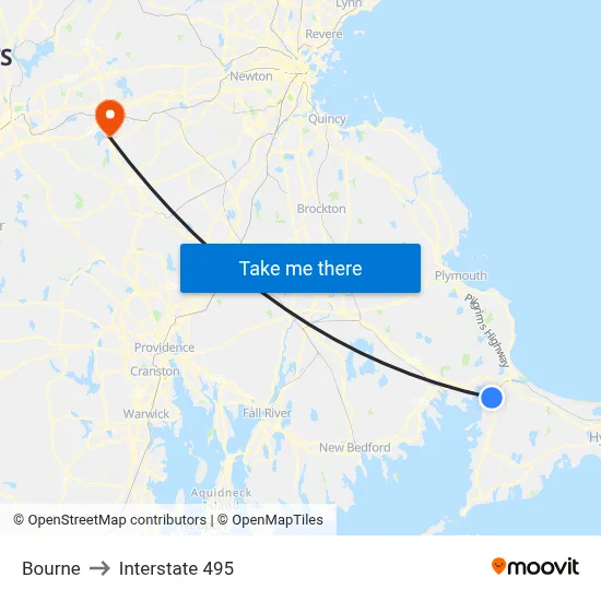 Bourne to Interstate 495 map