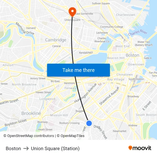 Boston to Union Square (Station) map