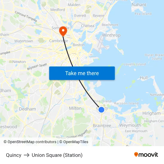 Quincy to Union Square (Station) map