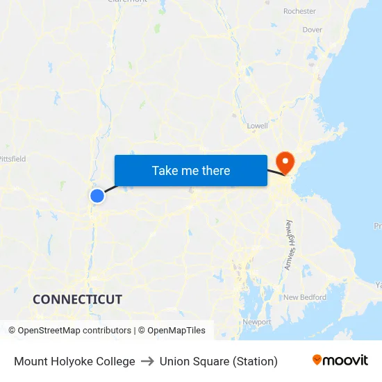 Mount Holyoke College to Union Square (Station) map