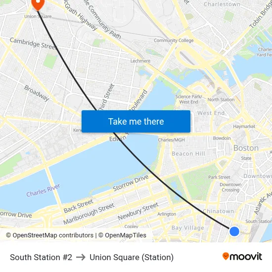 South Station #2 to Union Square (Station) map