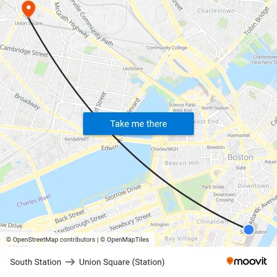South Station to Union Square (Station) map