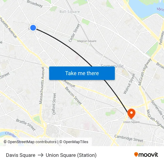 Davis Square to Union Square (Station) map