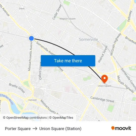 Porter Square to Union Square (Station) map