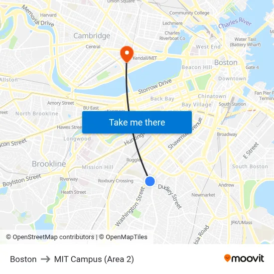 Boston to MIT Campus (Area 2) map