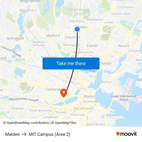 Malden to MIT Campus (Area 2) map