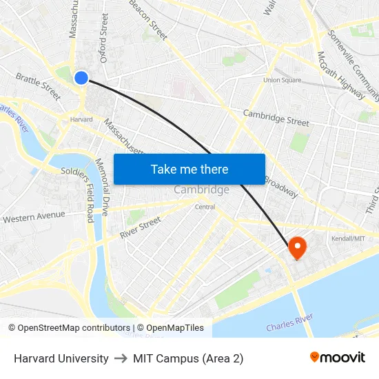Harvard University to MIT Campus (Area 2) map