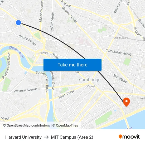 Harvard University to MIT Campus (Area 2) map