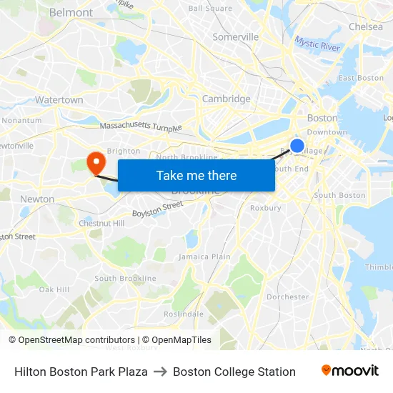 Hilton Boston Park Plaza to Boston College Station map