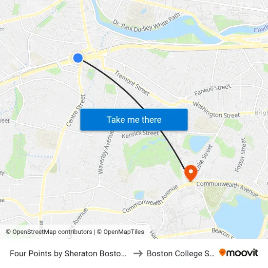 Crowne Plaza Boston Newton to Boston College Station map