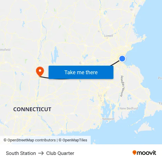 South Station to Club Quarter map