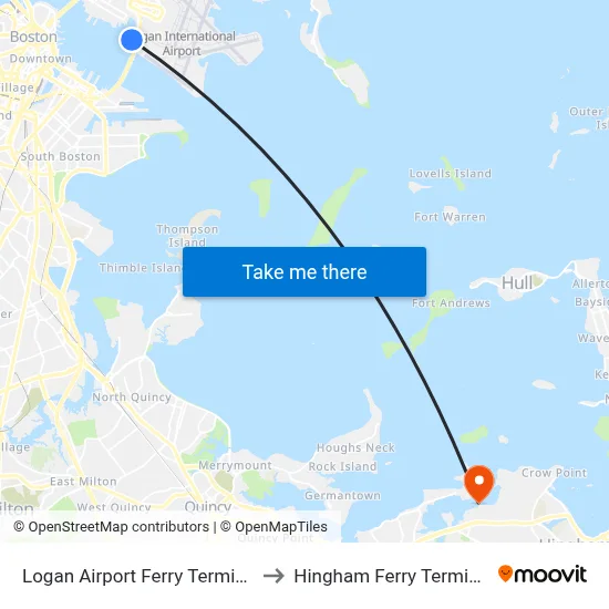 Logan Airport Ferry Terminal to Hingham Ferry Terminal map