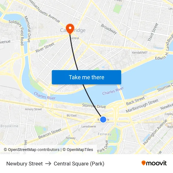 Newbury Street to Central Square (Park) map